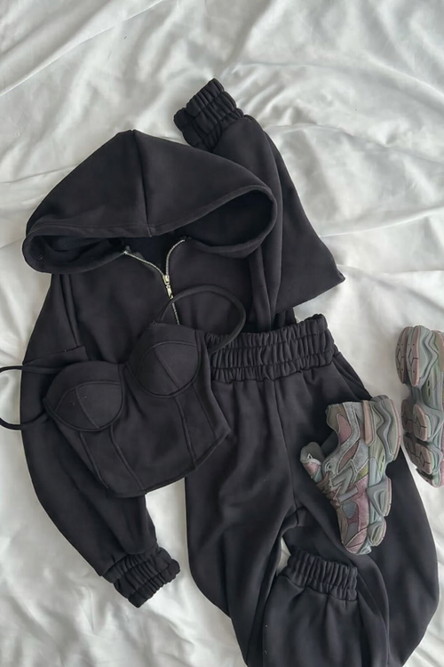 Schwarzes 3-teiliges Set für Damen